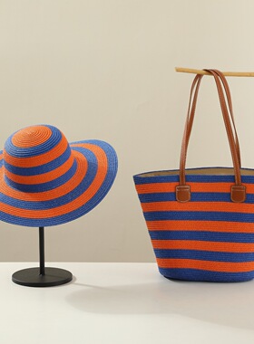 2024新款草编包森系编织单肩包帽子套夏季户外出游度假沙滩托特