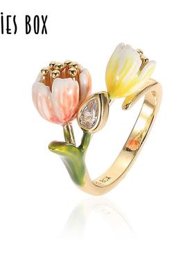 郁金香立体花朵戒指开口可调节