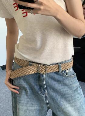 超百搭!免打孔编织腰带女2026新款高级感小众设计感皮带配饰腰带