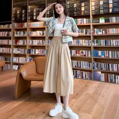 ~金灿灿女裤冰丝七分裙裤2026夏季女士垂感休闲裤显瘦阔腿山本a4