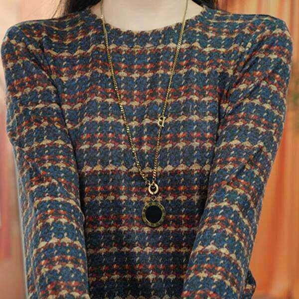 芸菲汇2026秋季女装时尚洋气宽松百搭复古印花妈妈装女上衣打底a6