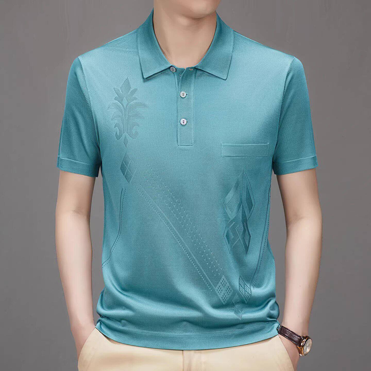 维干服饰专卖店品质男装桑蚕丝短袖polo衫夏季男士冰丝半袖T恤a9