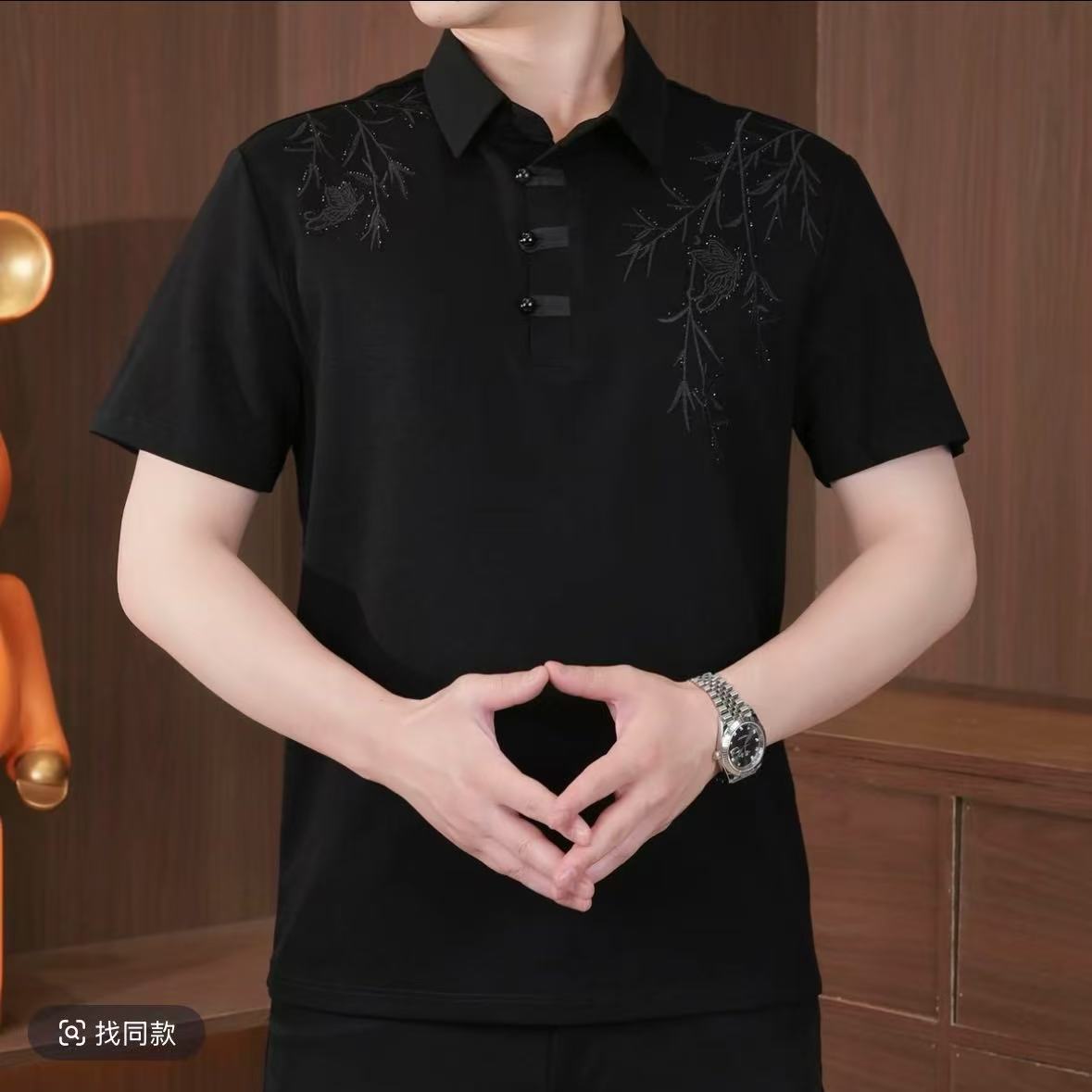 狼人精品男装店夏季新款男士国风新中式刺绣短袖商务休闲POLOa62
