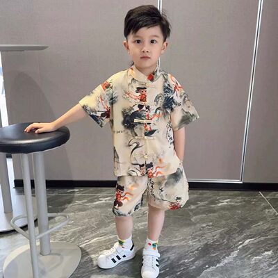 凯丽潮流童装哪吒汉服儿童唐装国风宝宝洋气中国风短袖短裤两件a1