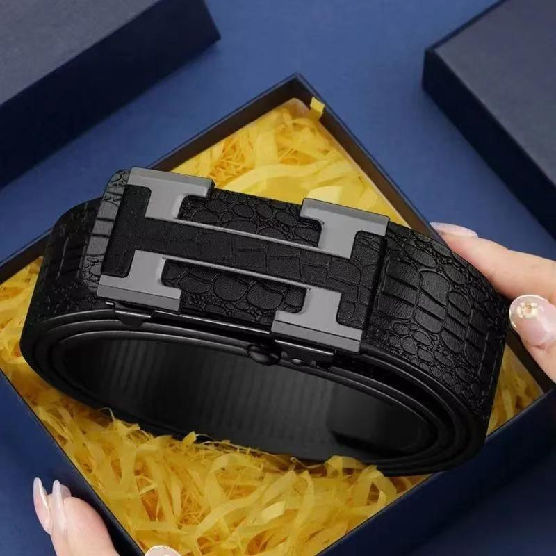名佳怡男士皮带内穿自动扣鳄鱼纹腰带中青年商务休闲百搭真皮裤a3