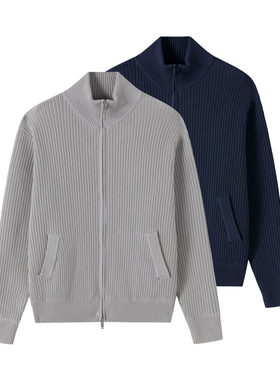 ANYWEAR早春抗起球重磅1000g精梳棉拉链外套针织纯色男女情侣毛衣