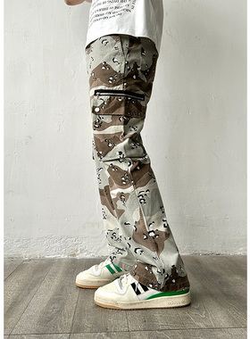 ANYWEAR 迷彩工装裤夏季薄款vibe宽松休闲显瘦松紧腰户外阔腿长裤