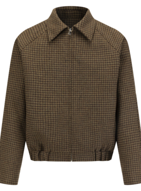 ANYWEARSTU 千鸟格羊毛夹克插肩结构提花肌理翻领复古老钱风外套