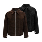 ANYWEARSTU 巴恩风老钱麂皮夹克仿牛绒复古显瘦翻领正肩boxy外套