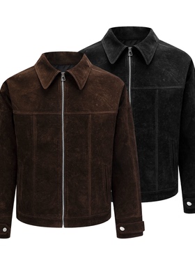 ANYWEARSTU 巴恩风老钱麂皮夹克仿牛绒复古显瘦翻领正肩boxy外套