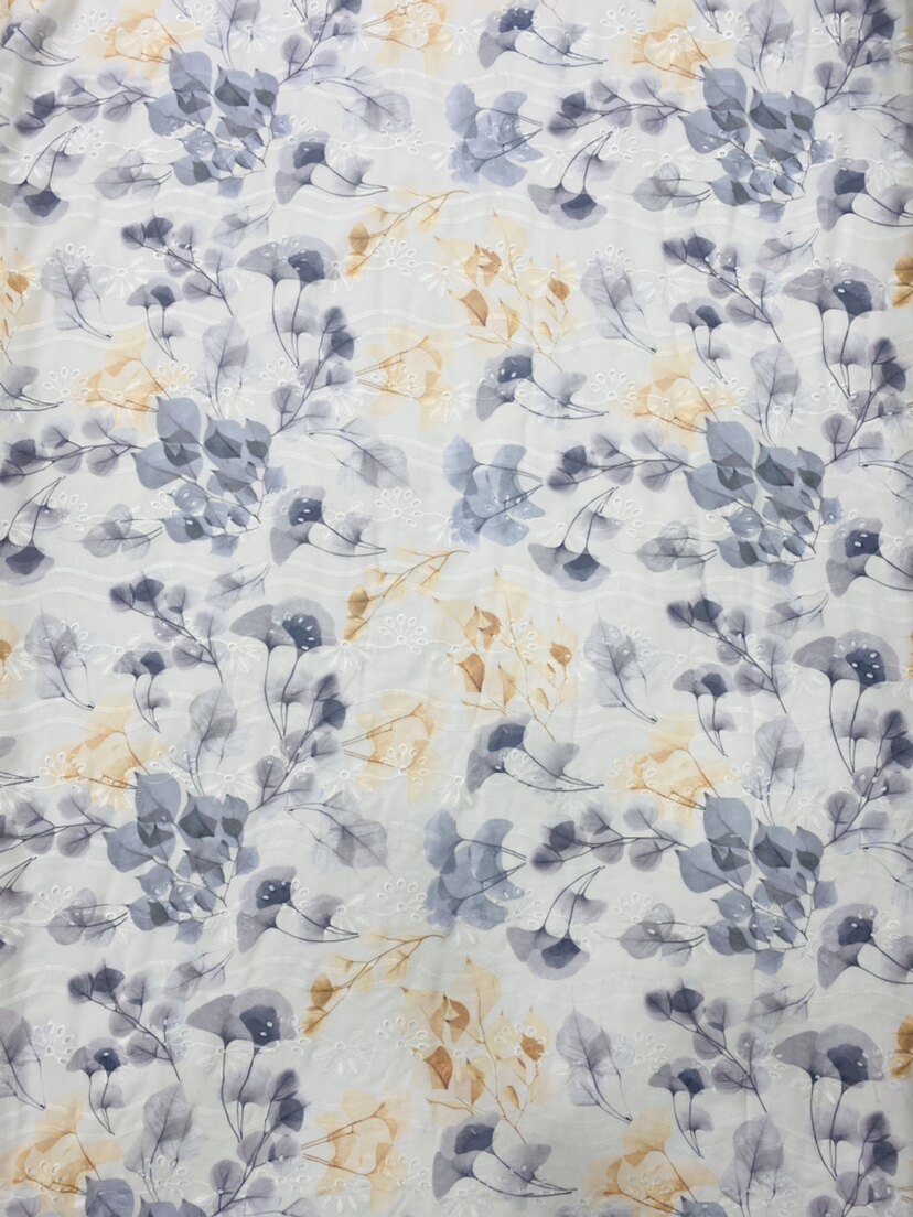 新品上架春夏银杏大道风情植物印面料/布类