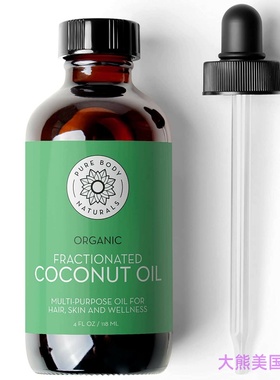 Pure Body Naturals Fractionated Coconut Oil, 4 Ounce 椰子油