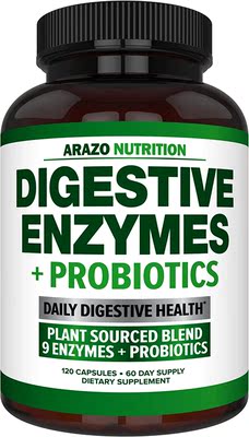 Arazo Nutrition Digestive Enzymes with Probiotics, 120 caps