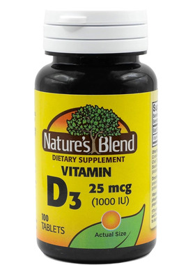 Nature's Blend Vitamin D3 25mcg, 100 Tablets