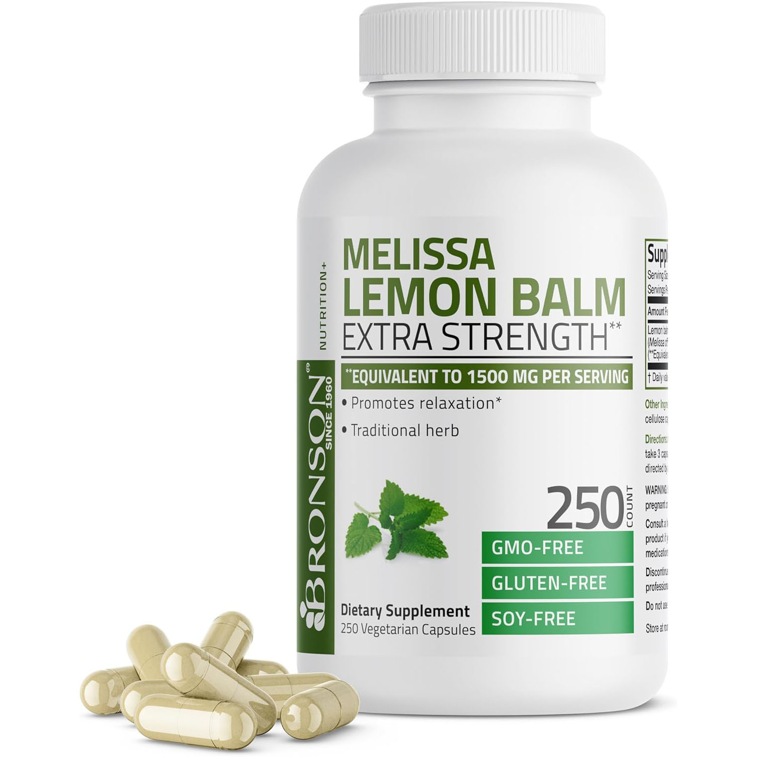Bronson Melissa Lemon Balm Extra Strength, 250 Capsules