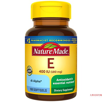 Nature Made Vitamin E 400 IU (dl-Alpha), 180 Softgel 维生素E