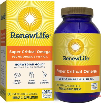 Renew Life 950mg Critical Omega-3 Fish Oil, 30 Softgels