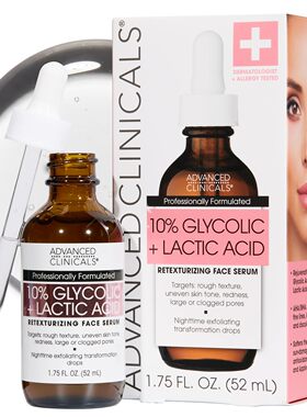 Advanced Clinicals 10% Glycolic + Lactic Acid Serum, 52 ml