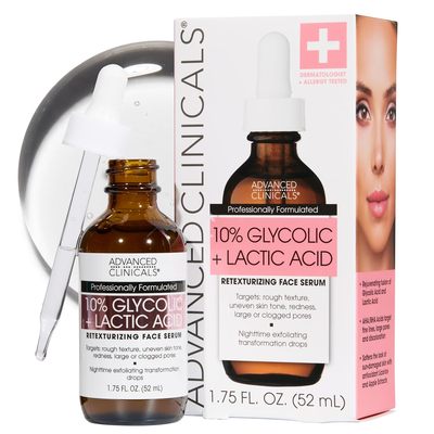 Advanced Clinicals 10% Glycolic + Lactic Acid Serum, 52 ml