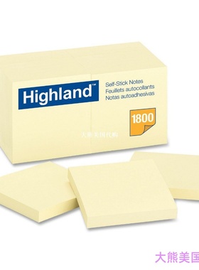 Highland Notes, 3 x 3-Inches, Yellow, 18-Pads/Pack 便条纸