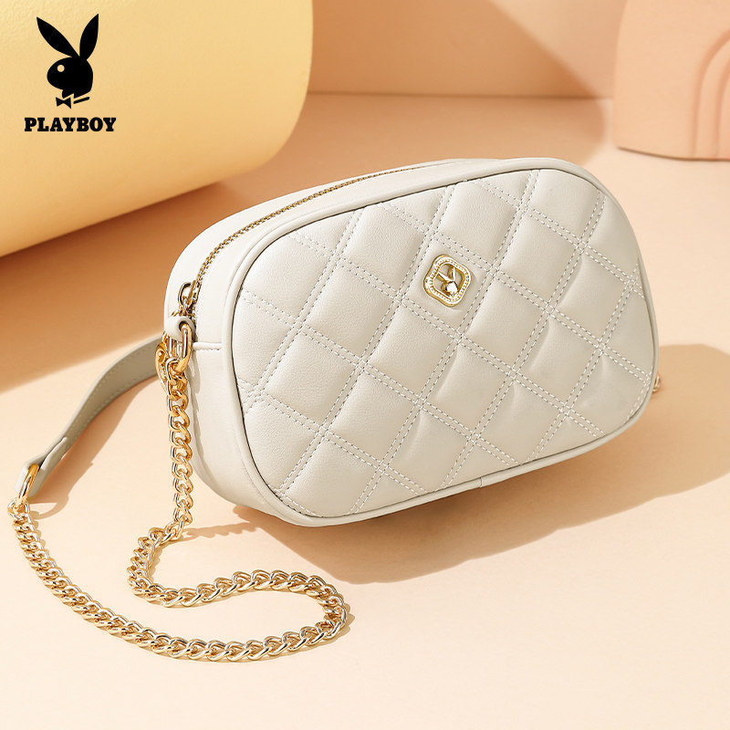 花花公子包包女新款真皮女包斜挎包时尚小香风菱格链条包单肩小包