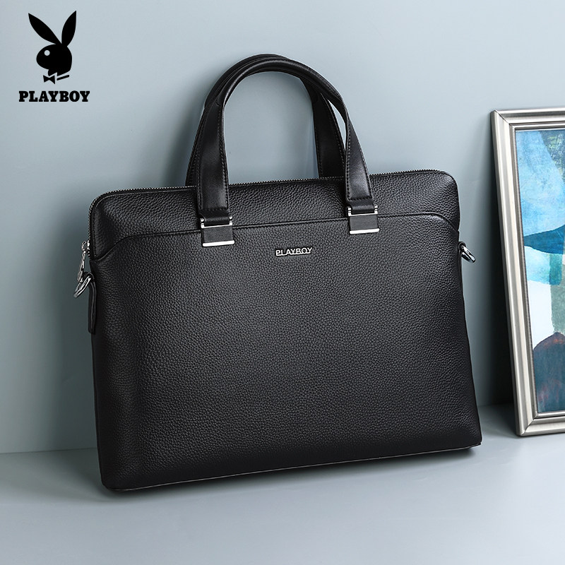 花花公子公文包男士真皮单肩斜挎包手提包男款出差商务文件电脑包
