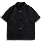 超大特大码 男衬衫 胖哥加肥加大肥佬衬衣350斤国风刺绣夏季 短袖