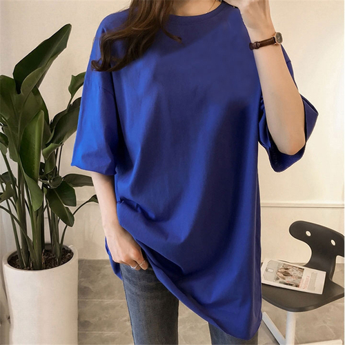 10 color top women's medium and long summer large short sleeve T-shirt round neck female student Korean loose bottomed shirt fashion