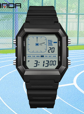 三达手表复古电子表防水等多功能男女款学生运动高颜值小方块