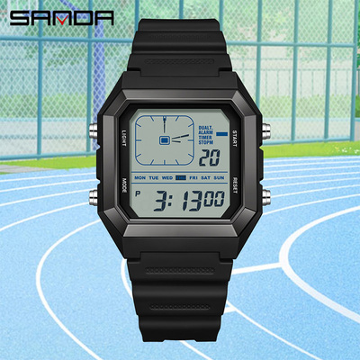 三达手表复古电子表防水等多功能男女款学生运动高颜值小方块