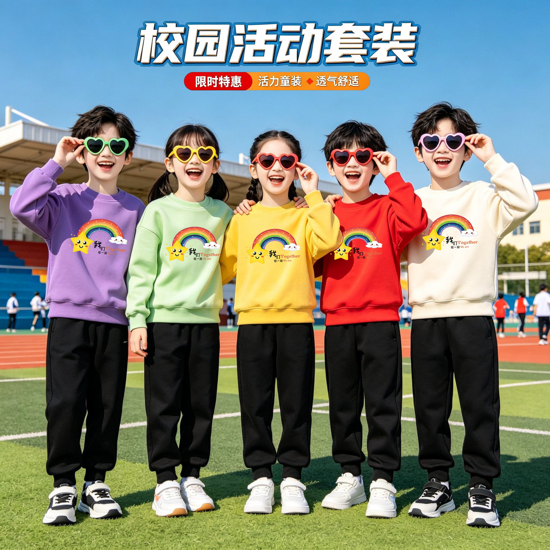 幼儿园亲子七色彩虹班服套装