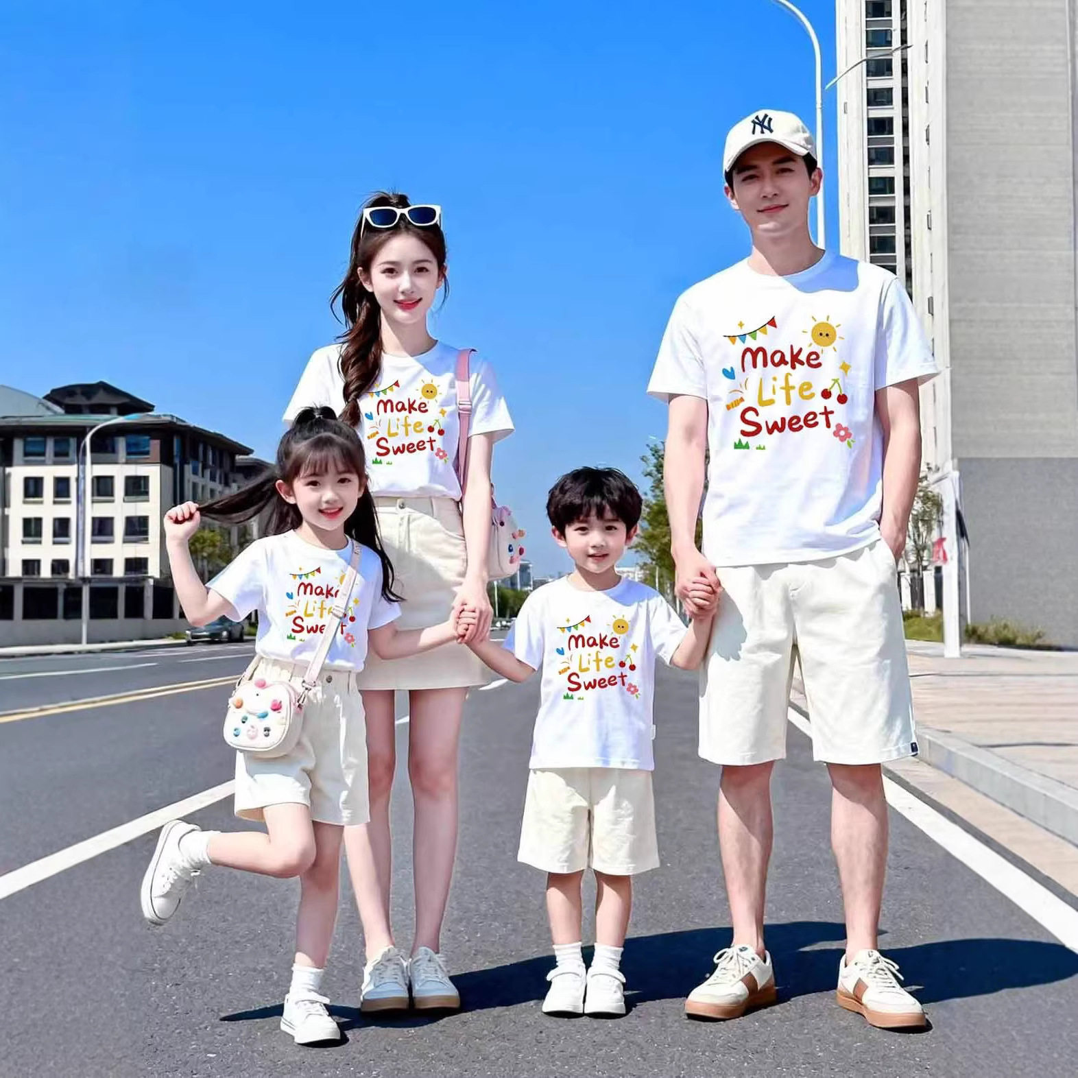 亲子装母女母子一家三口四口短袖T恤夏季新款全家福幼儿园演衣服