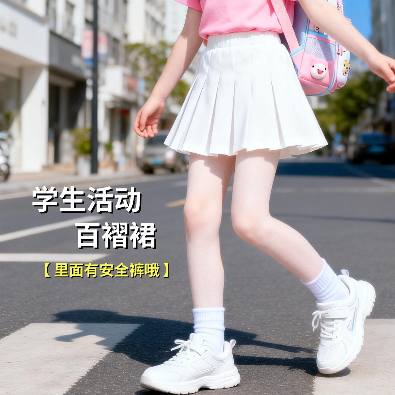 老师推荐学生白色百褶裙学院风高腰A字短裙防走光安全裤设计新款