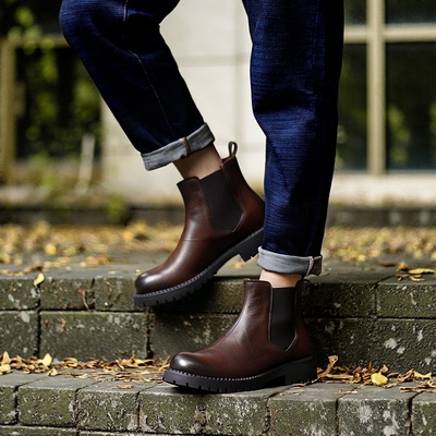 【匠心中国推荐】弓长梦2026新款男士切尔西短靴真皮马丁靴男鞋