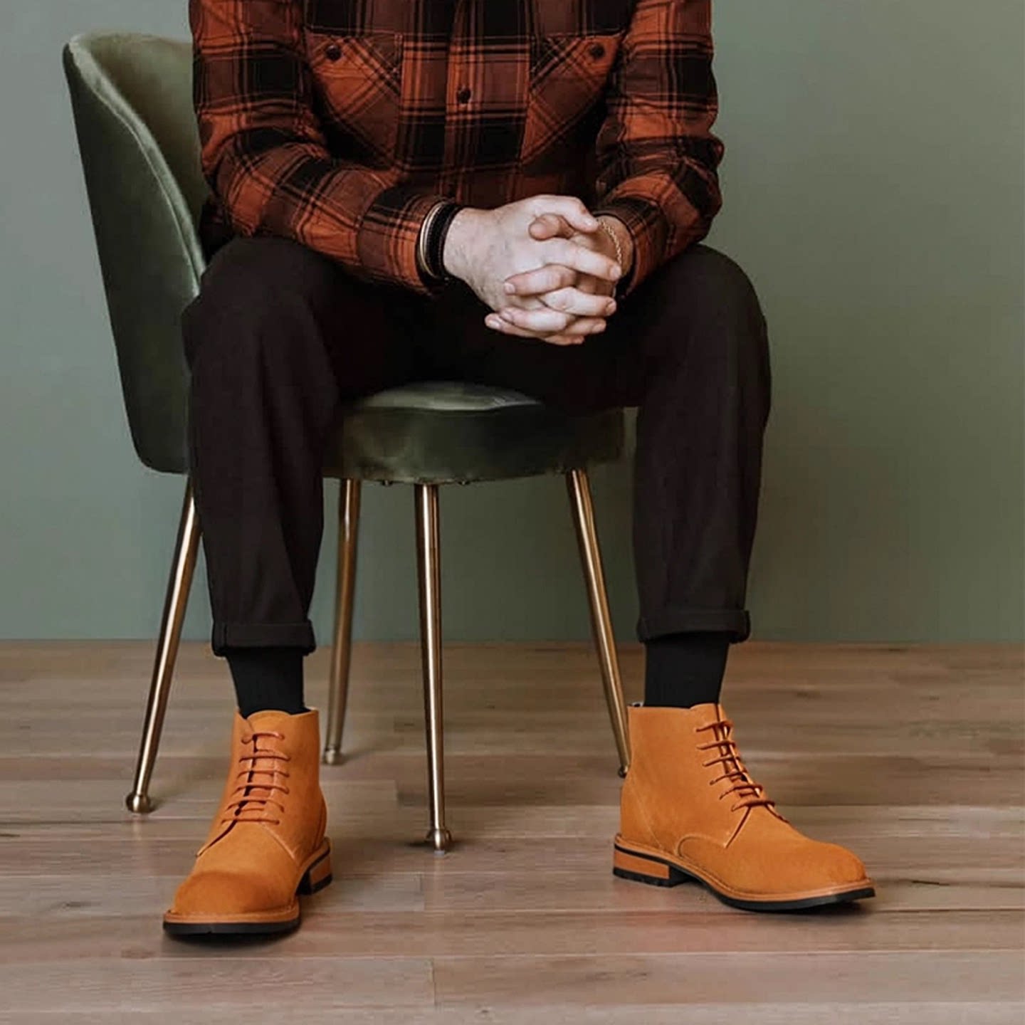 弓长梦秋季新款头层真皮反绒牛皮拉链马丁靴男高帮沙漠休闲靴男靴