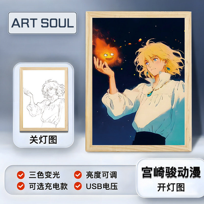 哈尔的移动城堡灯光画宫崎骏动漫龙猫幽灵公主周边相框摆台小夜灯