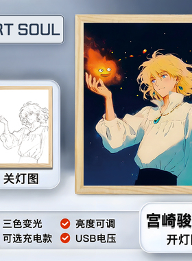 哈尔的移动城堡灯光画宫崎骏动漫龙猫幽灵公主周边相框摆台小夜灯
