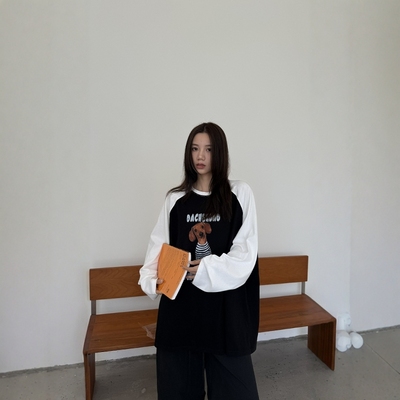 摩登197韩版卡通狗狗印花长袖T恤