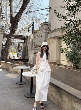 摩登197亚麻松紧高腰半身裙女2025夏季新款后开叉直筒中长裙2K668