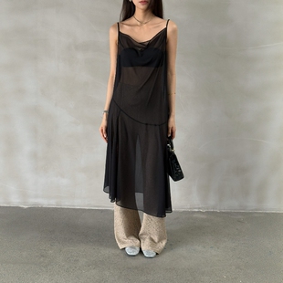 摩登197网纱荡领吊带连衣裙女2026春夏新叠穿透视气质长裙G210093