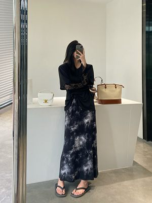 摩登197韩版中长款A型扎染鱼尾裙