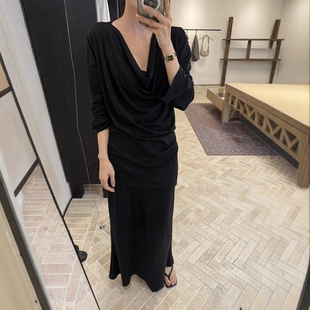 荡领一字肩上衣半身裙两件套 新款 H281 女春季 摩登197慵懒气质套装