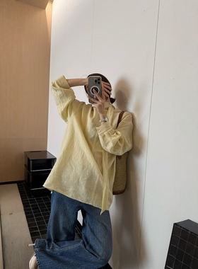 摩登197法式苎麻飘带衬衫女2026春夏新款慵懒风宽松防晒上衣 H230