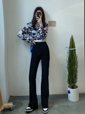 摩登197高腰休闲弹力微喇西装裤