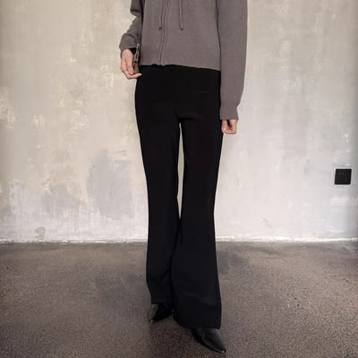 摩登197黑色弹力加绒微喇休闲裤