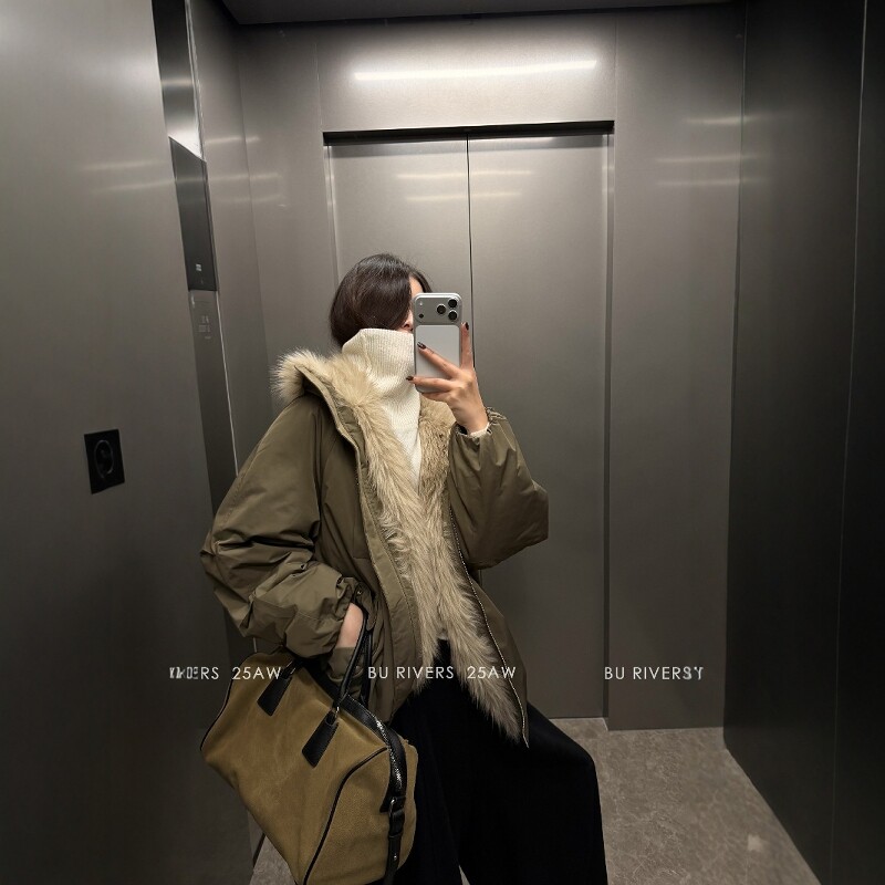 BURIVERS加厚拼接毛领羊毛棉服