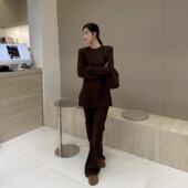 摩登197气质休闲套装 两件套7806 T恤休闲裤 女秋冬新款 针织坑条长袖