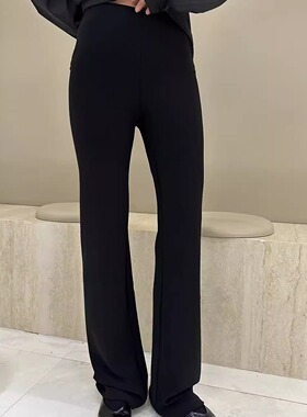 摩登197黑色弹力直筒微喇裤女2025秋季新款高腰修身显瘦长裤1352A