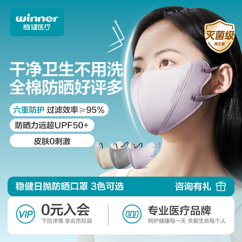 稳健防晒口罩一次性女2026新款高颜值透气防花粉3d立体型薄款透气