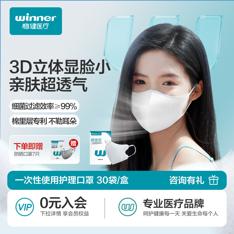 稳健3D立体防尘口罩一次性男女高颜值白色轻薄透气骑行显脸瘦防尘